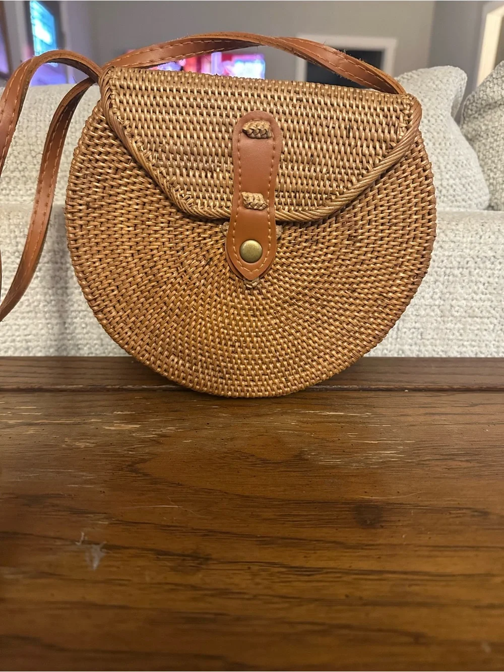 Anthropologie Woven Round Crossbody Bag - Tan/Brown